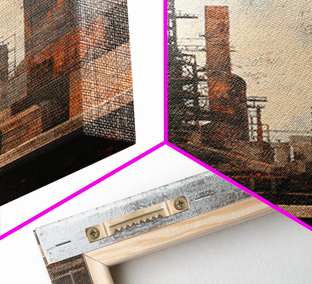 Industrial City Skyline Framed Canvas Print, Industrial Art, Contemporary Art, Living Room Decor, Fine Art, Foundry, IND-2x3-68
