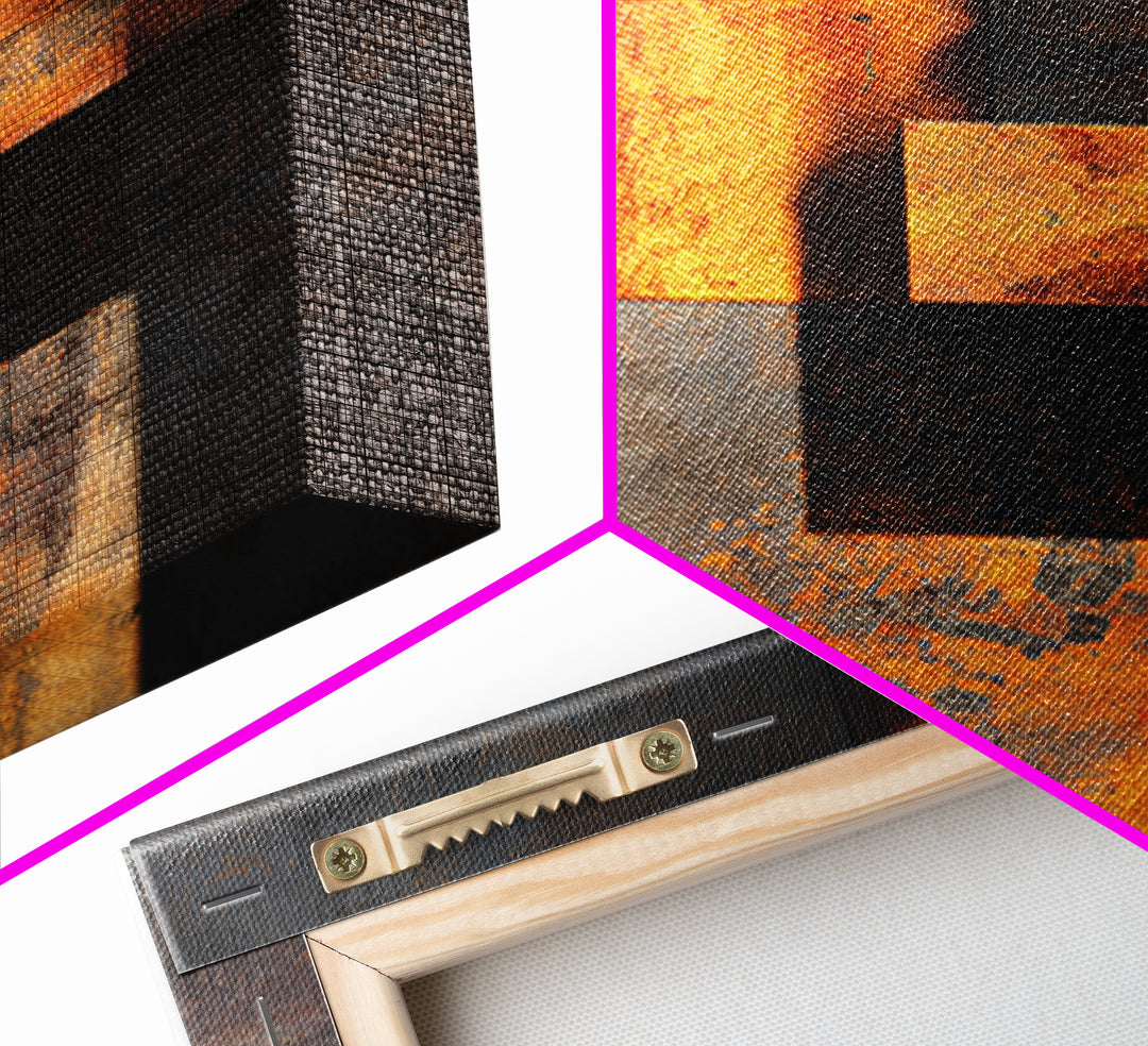 Rust Orange and Charcoal Geometric Abstraction Canvas Print, Industrial Art, Abstract Painting, Living Room Decor, Foundry, IND-2x3-94