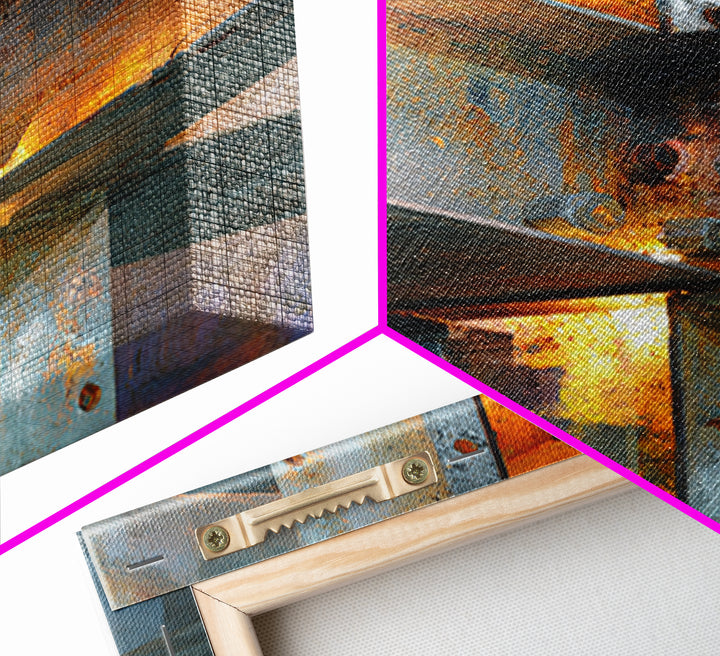 Steel Beams Crossing Like Abstract Lines Framed Canvas Print, Industrial Art, Living Room Decor, Abstract Art, Foundry, IND-2x3-97