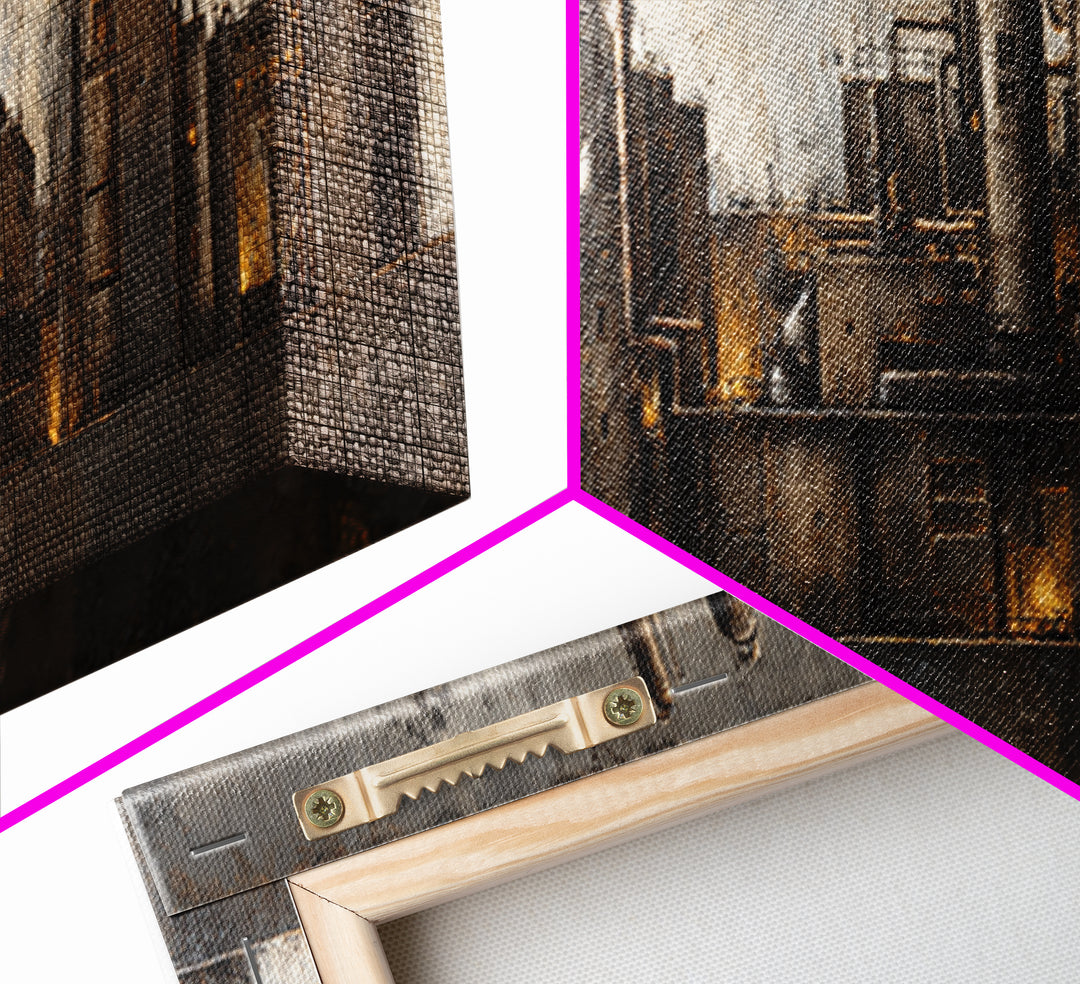 Industrial City Skyline Canvas Print, Industrial Art, Digital Prints, Living Room Decor, Fine Art, Foundry, Metal Art, IND-3x1-100