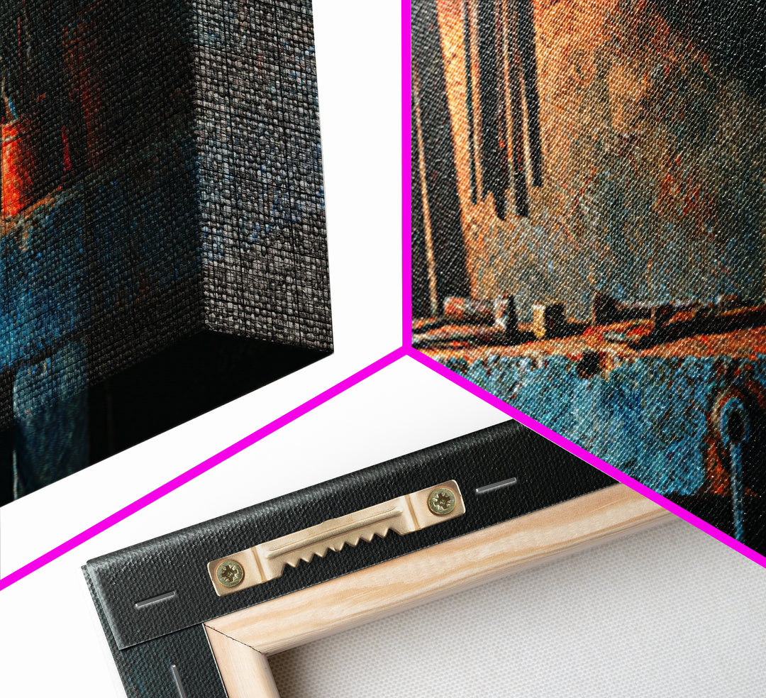 Blacksmith Tools on Dark Workbench Framed Canvas Print, Industrial Art, Textured Wall Art, Living Room Decor, Fine Art, Foundry, IND-3x1-2