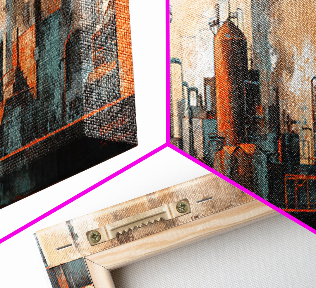 Industrial City Skyline Canvas Print, Industrial Art, Rustic Home Decor, Living Room Decor, Abstract Art, Foundry, IND-3x1-4