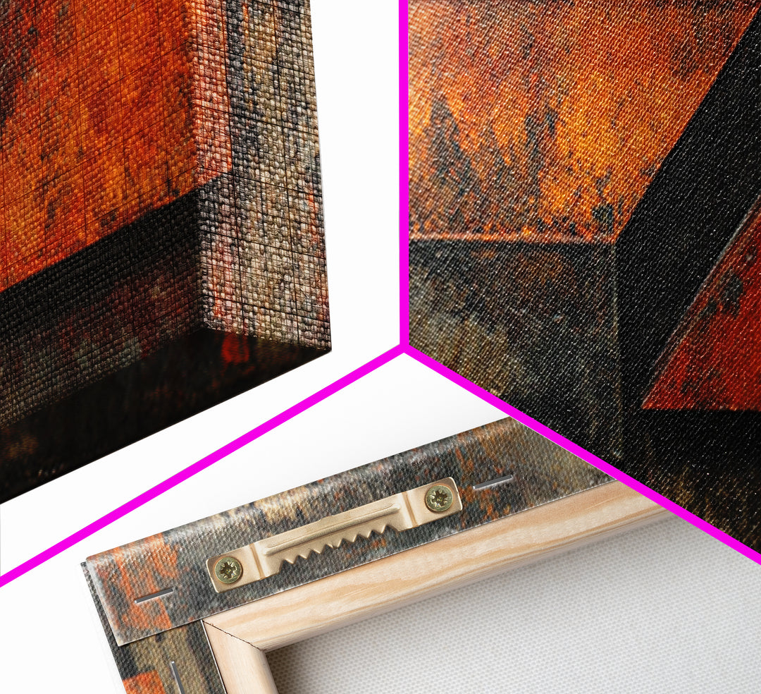 Rust Orange and Charcoal Geometric Abstraction Canvas Print, Industrial Art, Black and White Art, Living Room Decor, Foundry, IND-3x1-6