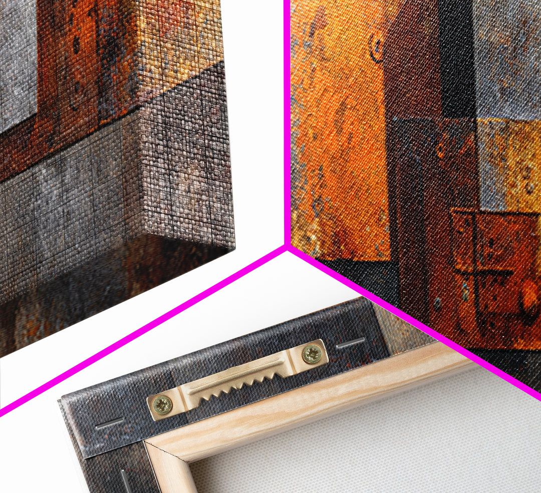Rust Orange and Charcoal Geometric Abstraction Canvas Print, Industrial Art, Abstract Art, Living Room Decor, Fine Art, Foundry, IND-3x1-78