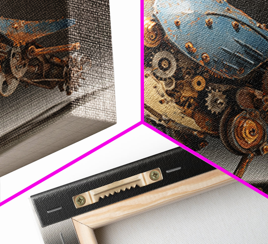 Mechanical Bird Made from Gears Framed Canvas Print, Industrial Art, Luxury Decor, Living Room Decor, Fine Art, Foundry, IND-3x2-23