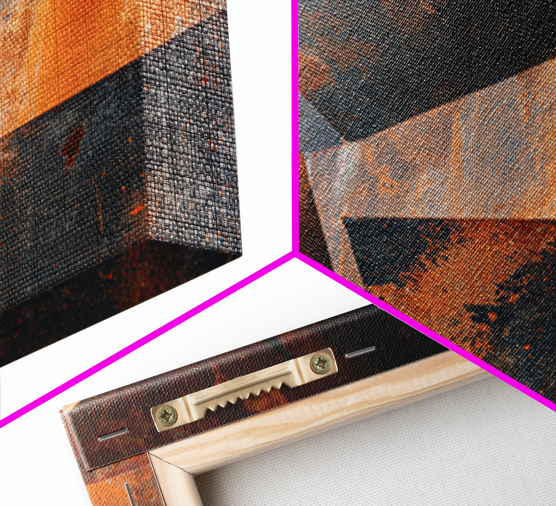 Rust Orange and Charcoal Geometric Abstraction Canvas Print, Industrial Art, Steampunk Decor, Living Room Decor, Abstract Art, IND-3x2-42