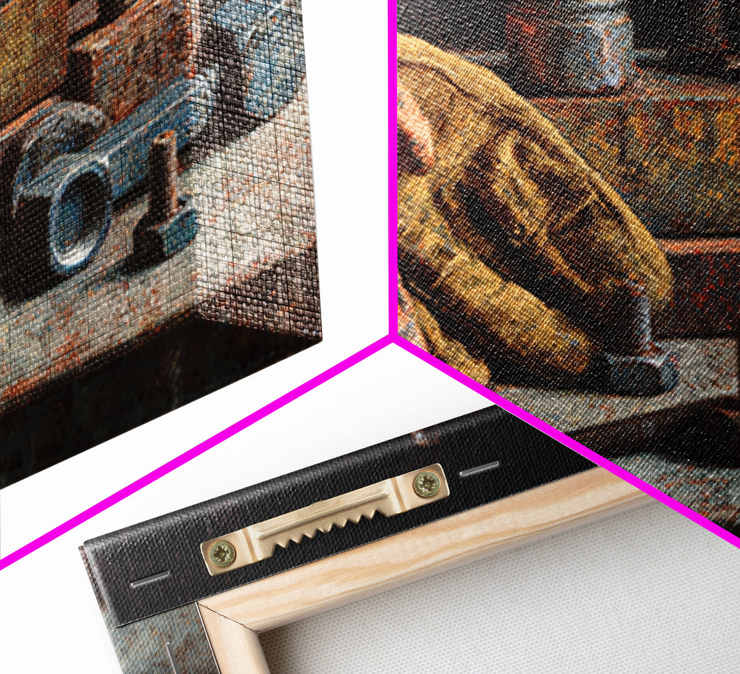 Worn Work Gloves and Bolts Arrangement Framed Canvas Print, Industrial Art, Bauhaus Poster, Living Room Decor, Foundry, IND-3x2-46