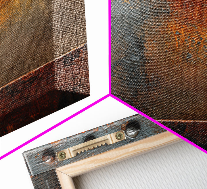 Riveted Metal Panel Texture Study Framed Canvas Print, Industrial Art, Living Room Decor, Oil Painting, Foundry, IND-3x2-50