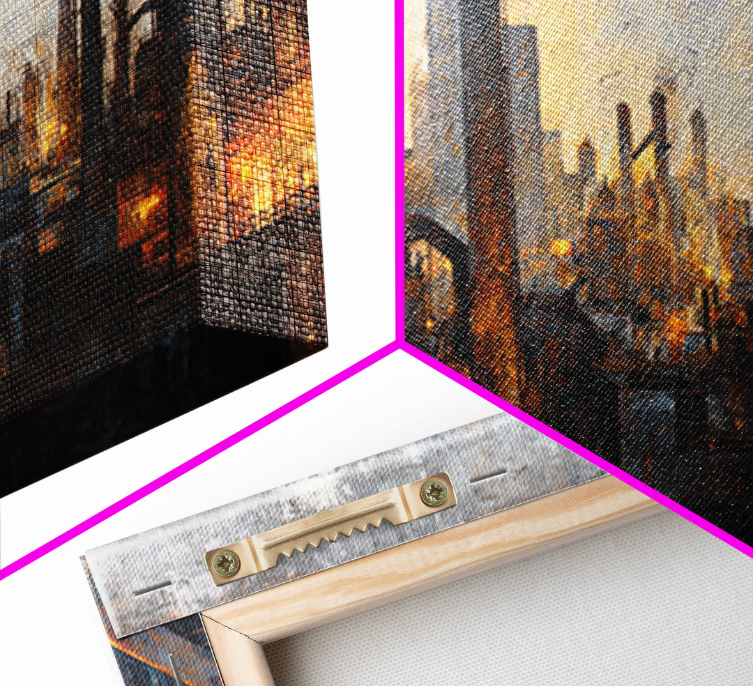 Industrial City Skyline Framed Canvas Print, Industrial Art, Art Print, Living Room Decor, Fine Art, Foundry, Modern Art, IND-3x2-64