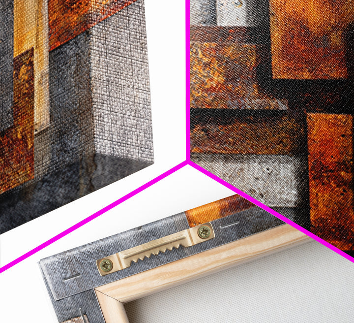 Rust Orange and Charcoal Geometric Abstraction Canvas Print, Industrial Art, Steampunk Decor, Living Room Decor, Abstract Art, IND-3x2-66
