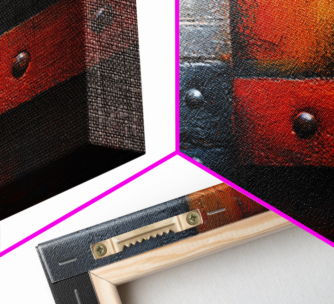 Riveted Metal Panel Texture Study Framed Canvas Print, Industrial Art, Living Room Decor, Oil Painting, Foundry, IND-3x2-74