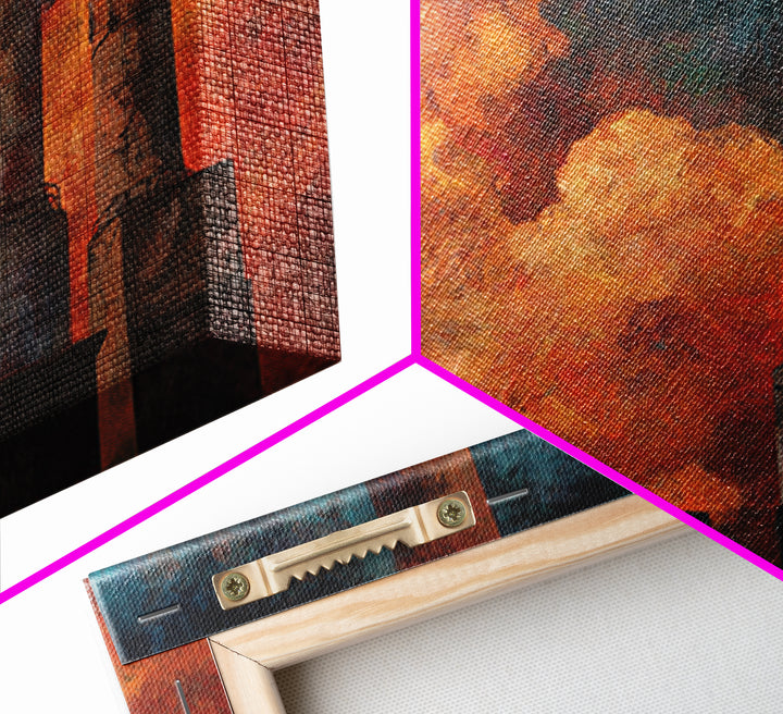 Factory Smokestacks with Moody Sky Framed Canvas Print, Industrial Art, Textured Wall Art, Living Room Decor, Fine Art, Foundry, IND-3x2-87
