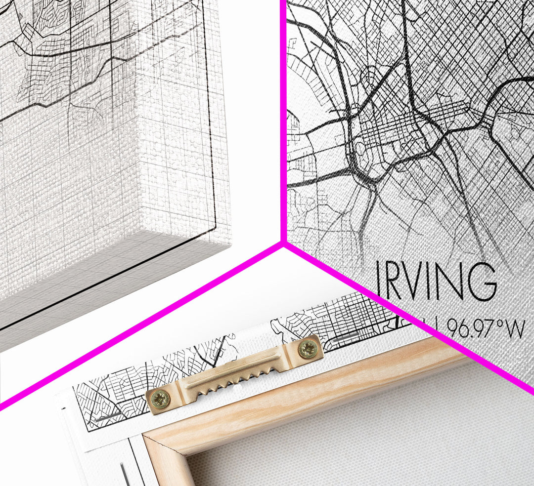Irving City Map, Texas Map, Map Art, Modern Art, Wall Art, Canvas Art, Texas Wall Art, Hanging Wall Décor, Travel Lover Gift, Apartment Art
