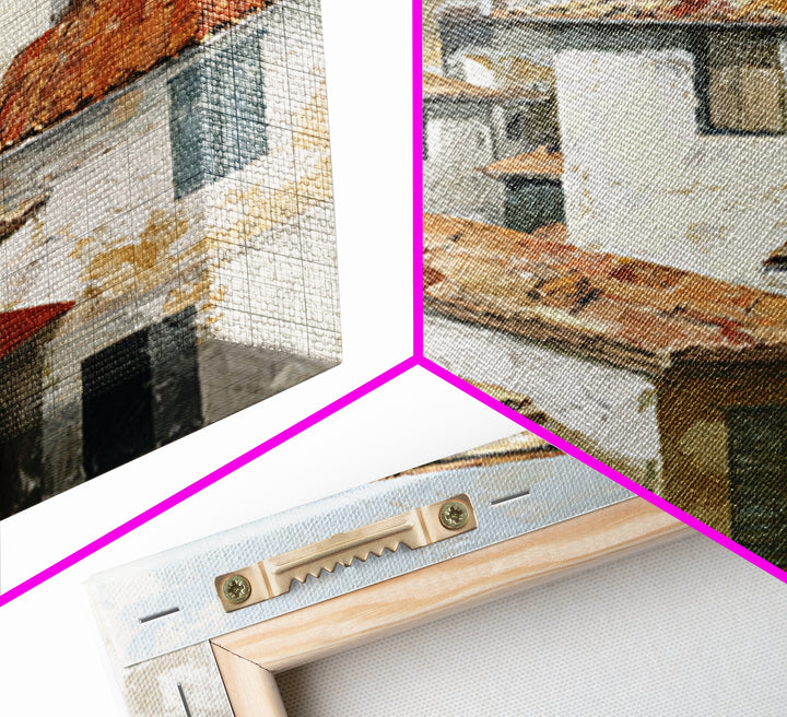 Terracotta Rooftops Against Pale Sky Framed Canvas Print, Italian Villa Art, Printable Art, Living Room Decor, Oil Painting, IVA-1x1-28