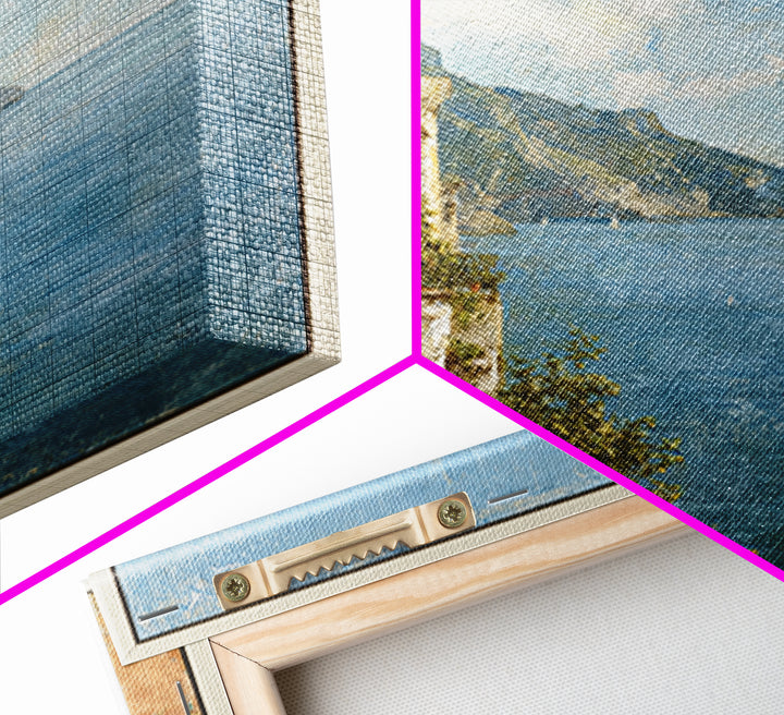 Amalfi Coast Cliffs Framed Canvas Print, Italian Villa Art, Colorful Wall Art, Living Room Decor, Oil Painting, Villa, IVA-1x1-37