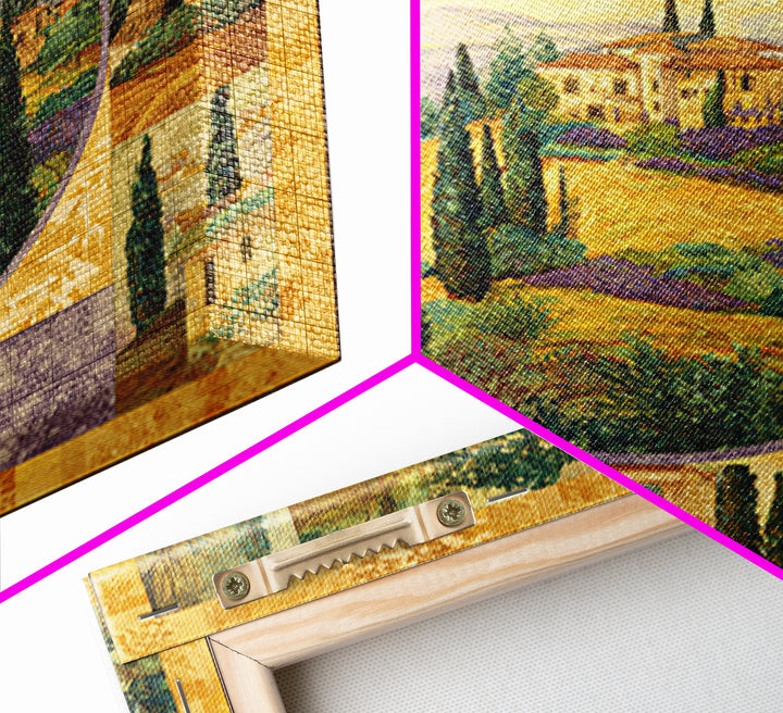 Tuscan Hillside with Cypress Trees and Golden Canvas Print, Italian Villa Art, Living Room Art, Living Room Decor, Villa, IVA-1x1-49