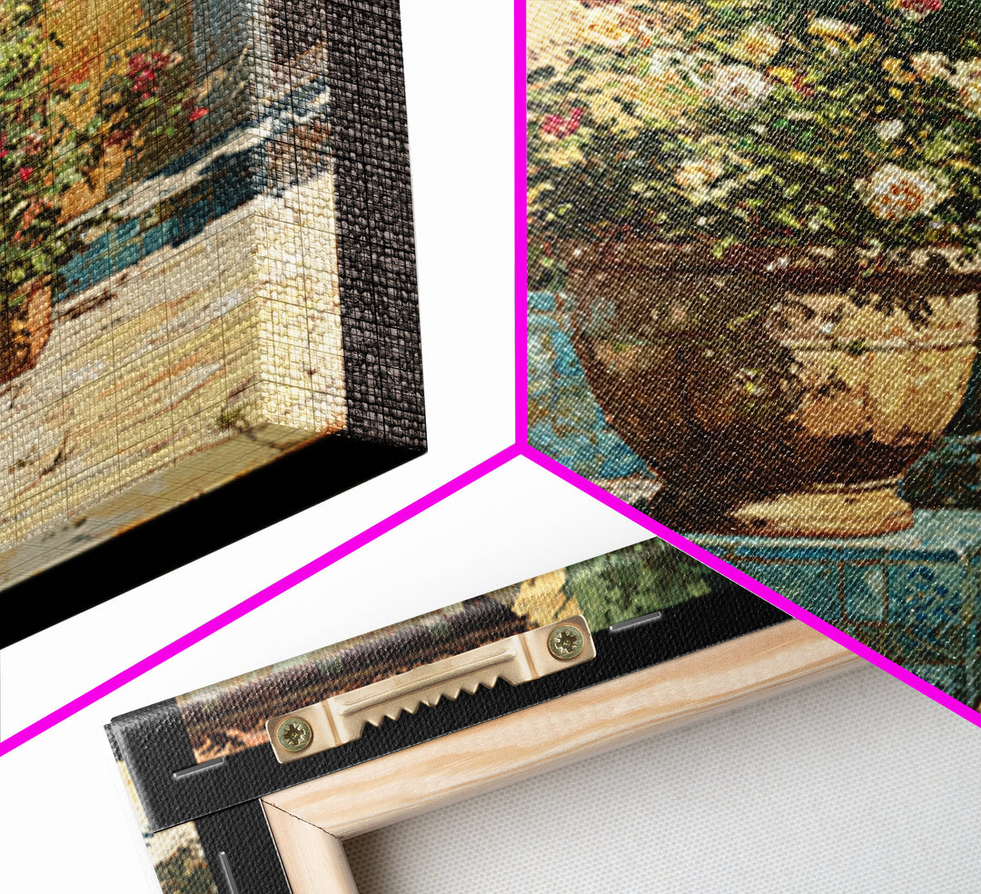 Italian Villa Garden Urn Canvas Print, Italian Villa Art, Landscape Art, Living Room Decor, Watercolor Art, Villa, IVA-1x1-54