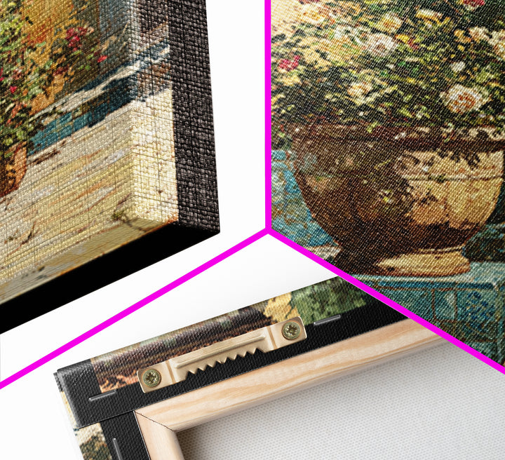 Italian Villa Garden Urn Canvas Print, Italian Villa Art, Landscape Art, Living Room Decor, Watercolor Art, Villa, IVA-1x1-54