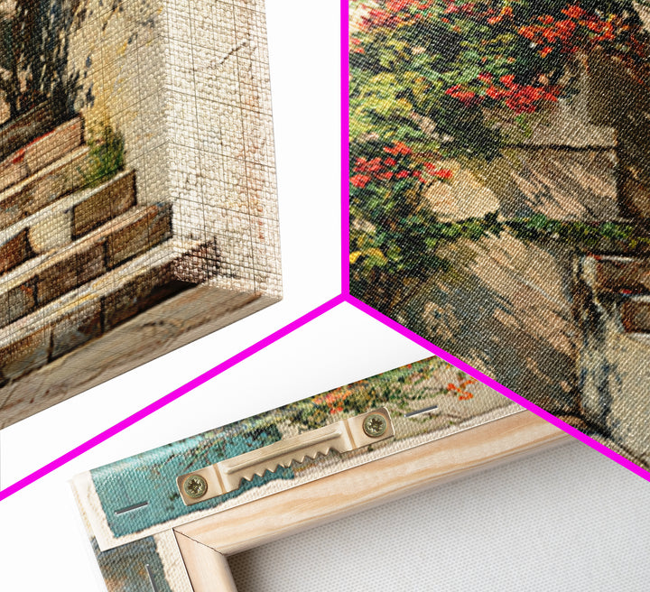 Sunlit Stone Stairway Canvas Print, Italian Villa Art, Rustic Home Decor, Living Room Decor, Fine Art, Villa, Boho Decor, IVA-1x1-59