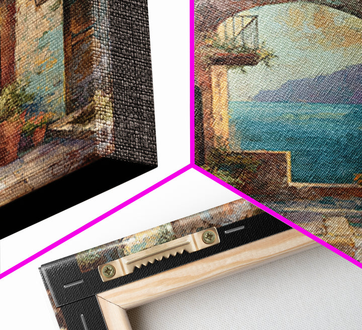 Mediterranean Arch Framing Blue Sea Framed Canvas Print, Italian Villa Art, Home Decor, Living Room Decor, Fine Art, Villa, IVA-1x1-80