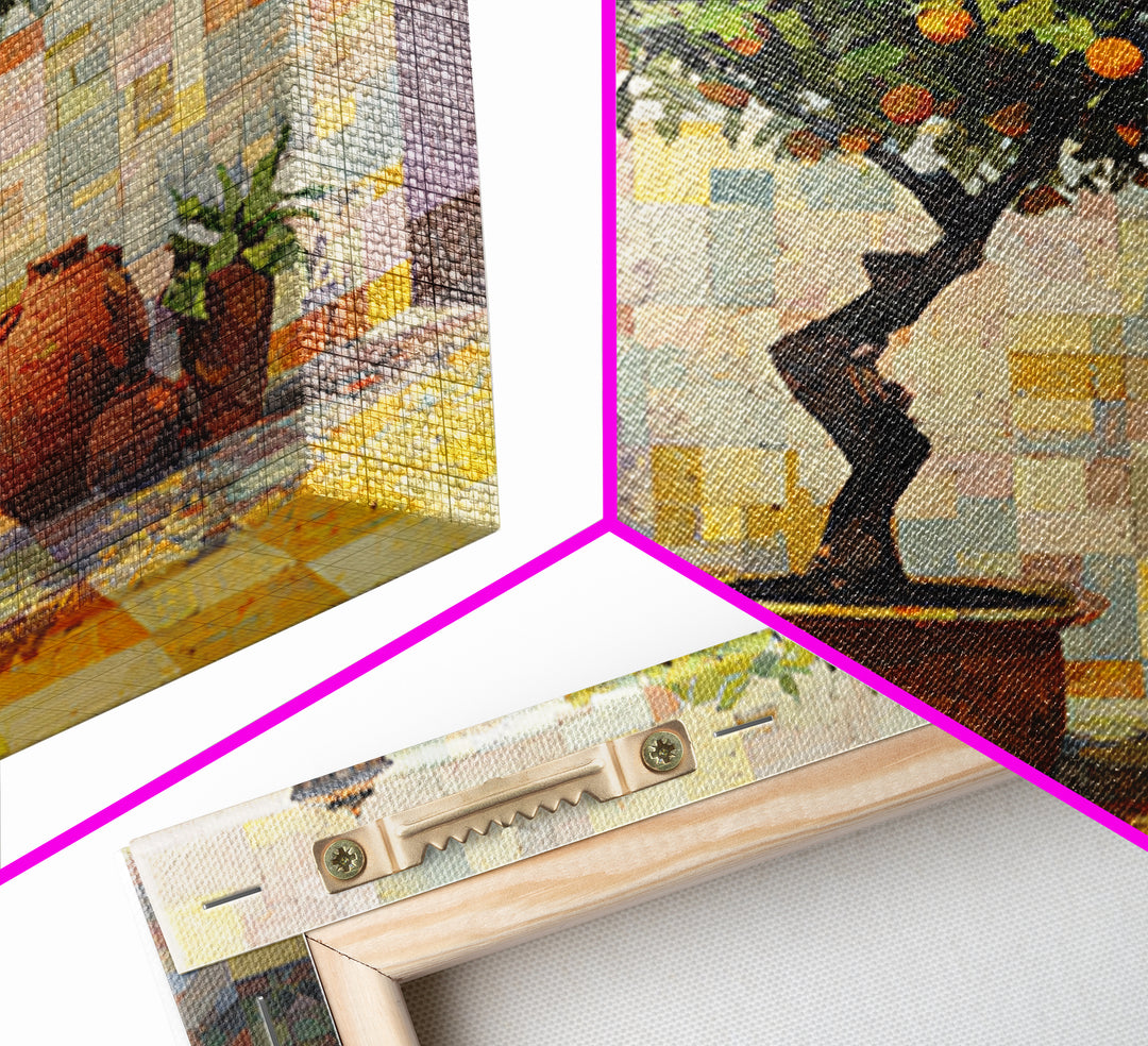 Orange Tree in a Courtyard Planter Canvas Print, Italian Villa Art, Rustic Home Decor, Living Room Decor, Fine Art, Villa, IVA-1x1-86