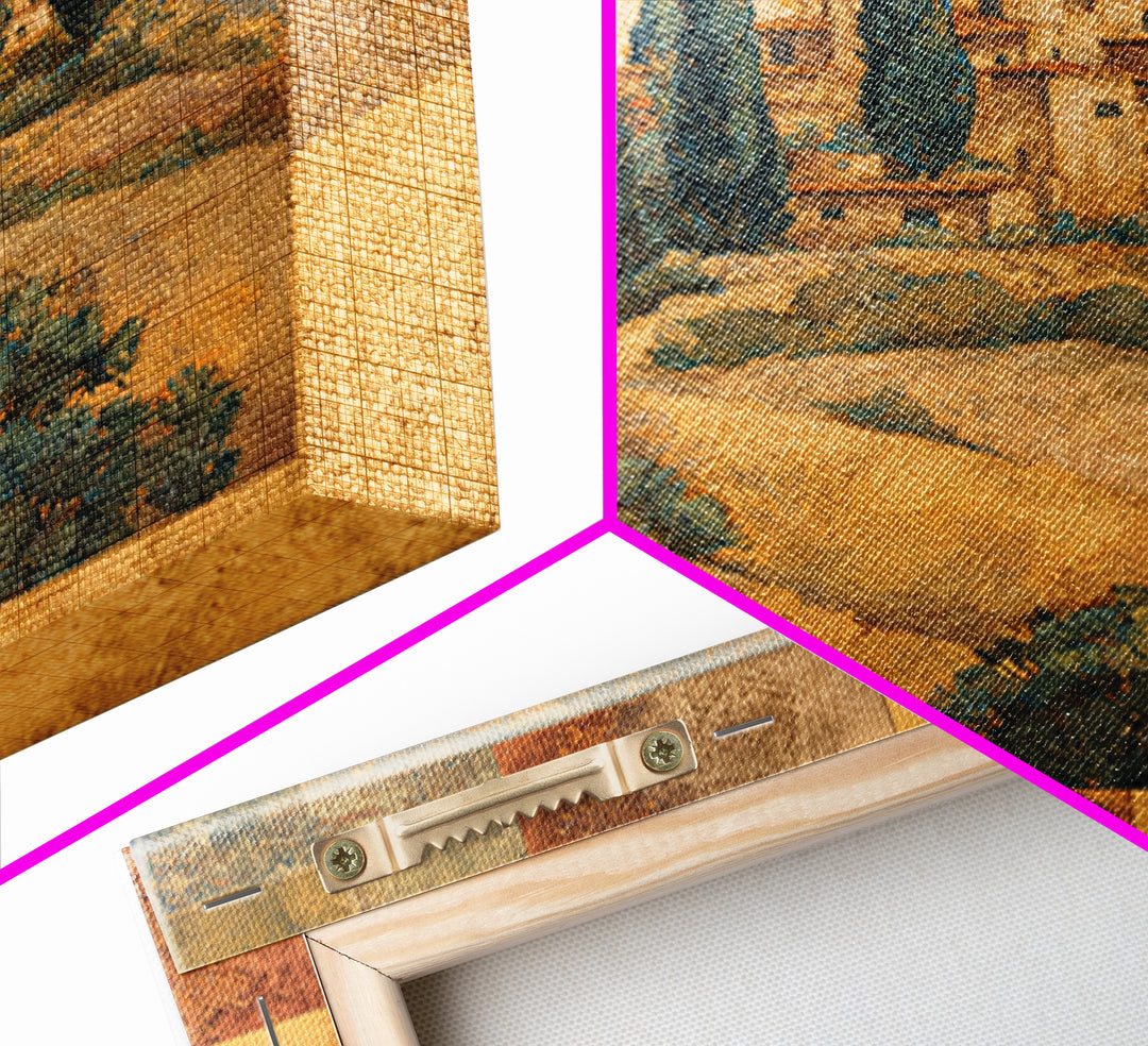 Tuscan Hillside with Cypress Trees and Golden Canvas Print, Italian Villa Art, Living Room Decor, Oil Painting, Villa, IVA-1x1-97