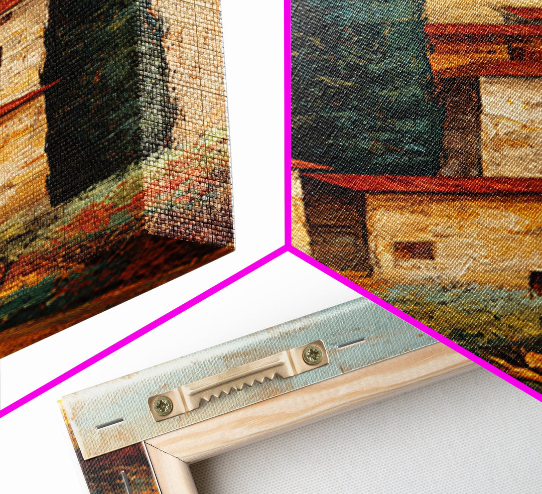Tuscan Hillside with Cypress Trees and Golden Canvas Print, Italian Villa Art, Living Room Art, Living Room Decor, Villa, IVA-1x3-13