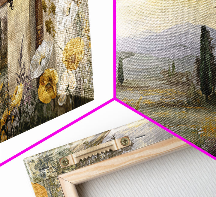 Tuscan Poppy Field Framed Canvas Print, Italian Villa Art, Landscape Painting, Living Room Decor, Villa, Digital Art Print, IVA-2x1-11
