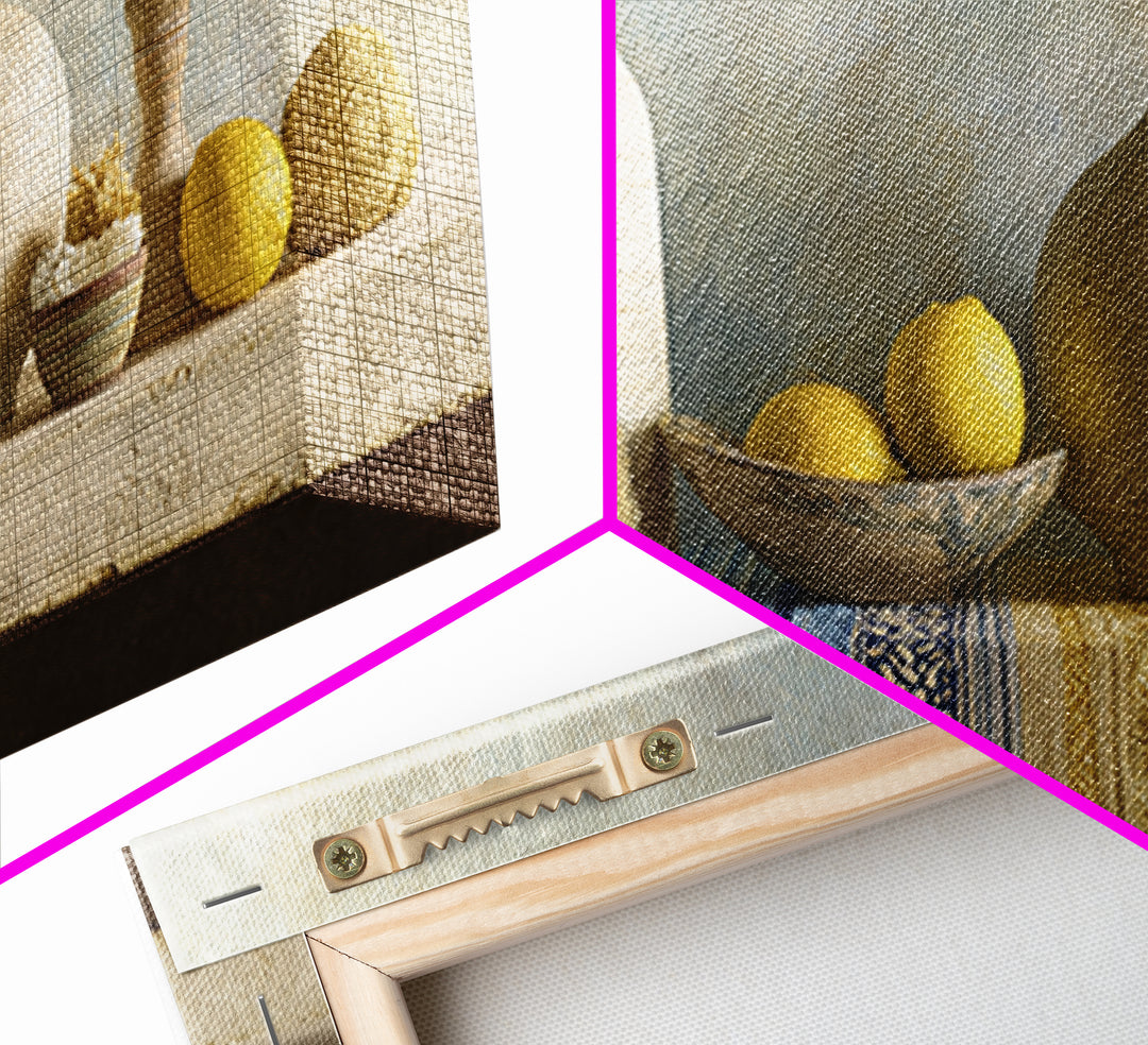 Coastal Lemons and Striped Cloth Arrangement Framed Canvas Print, Italian Villa Art, Modern Decor, Living Room Decor, Villa, IVA-2x1-20