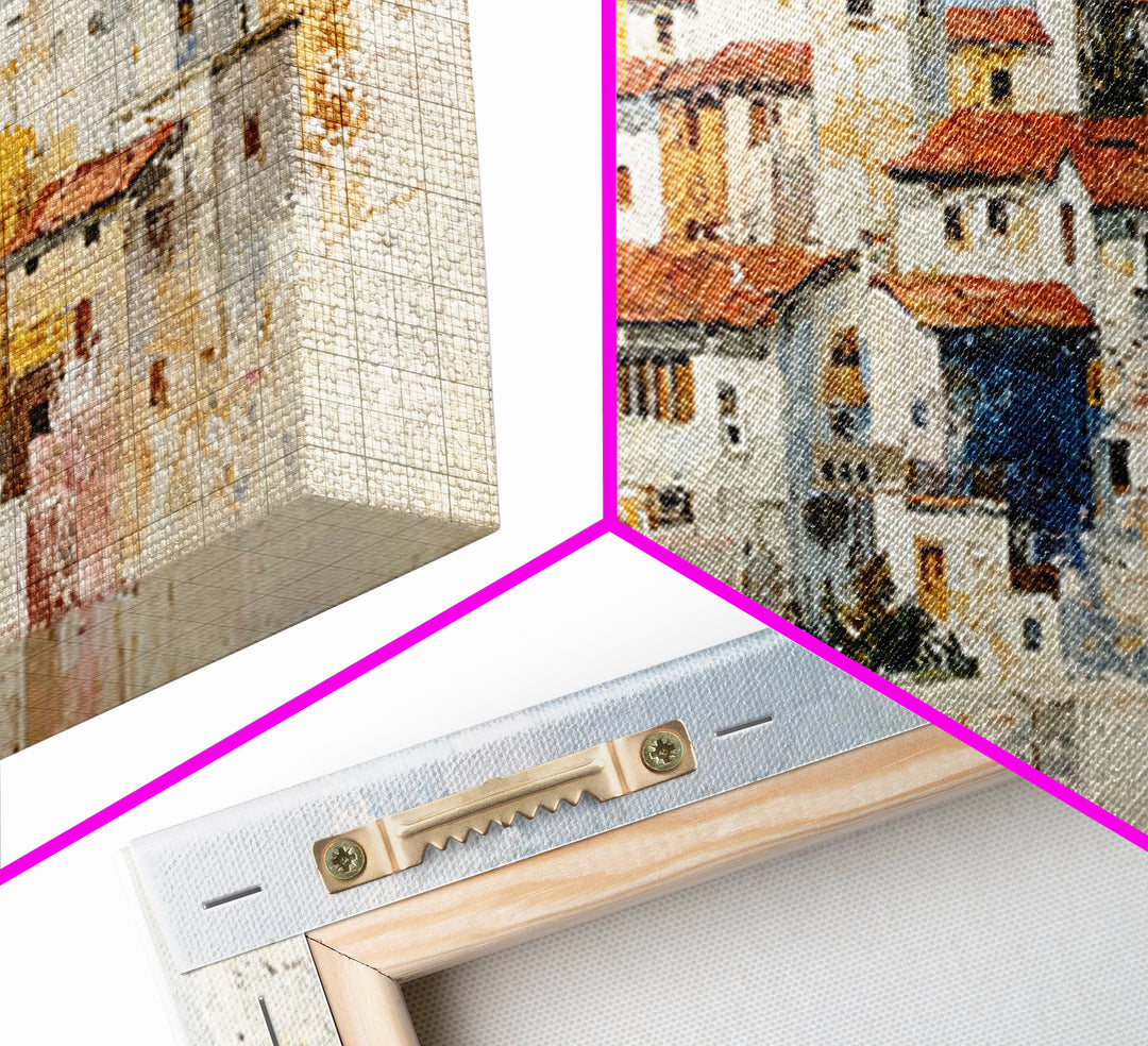 Terracotta Rooftops Against Pale Sky Framed Canvas Print, Italian Villa Art, Room Decor, Living Room Decor, Fine Art, Villa, IVA-2x1-24