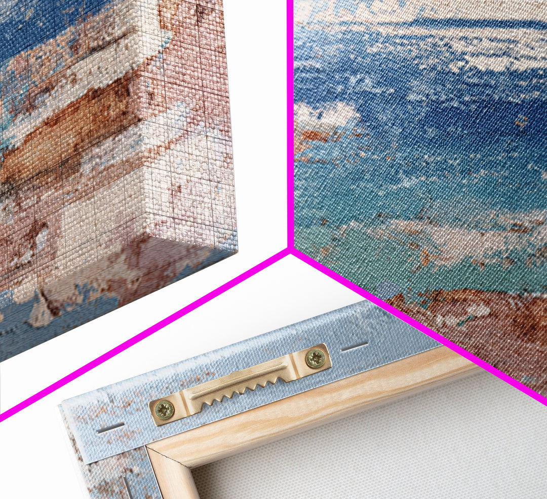 Mediterranean Arch Framing Blue Sea Framed Canvas Print, Italian Villa Art, Textured Painting, Living Room Decor, Villa, IVA-2x1-28
