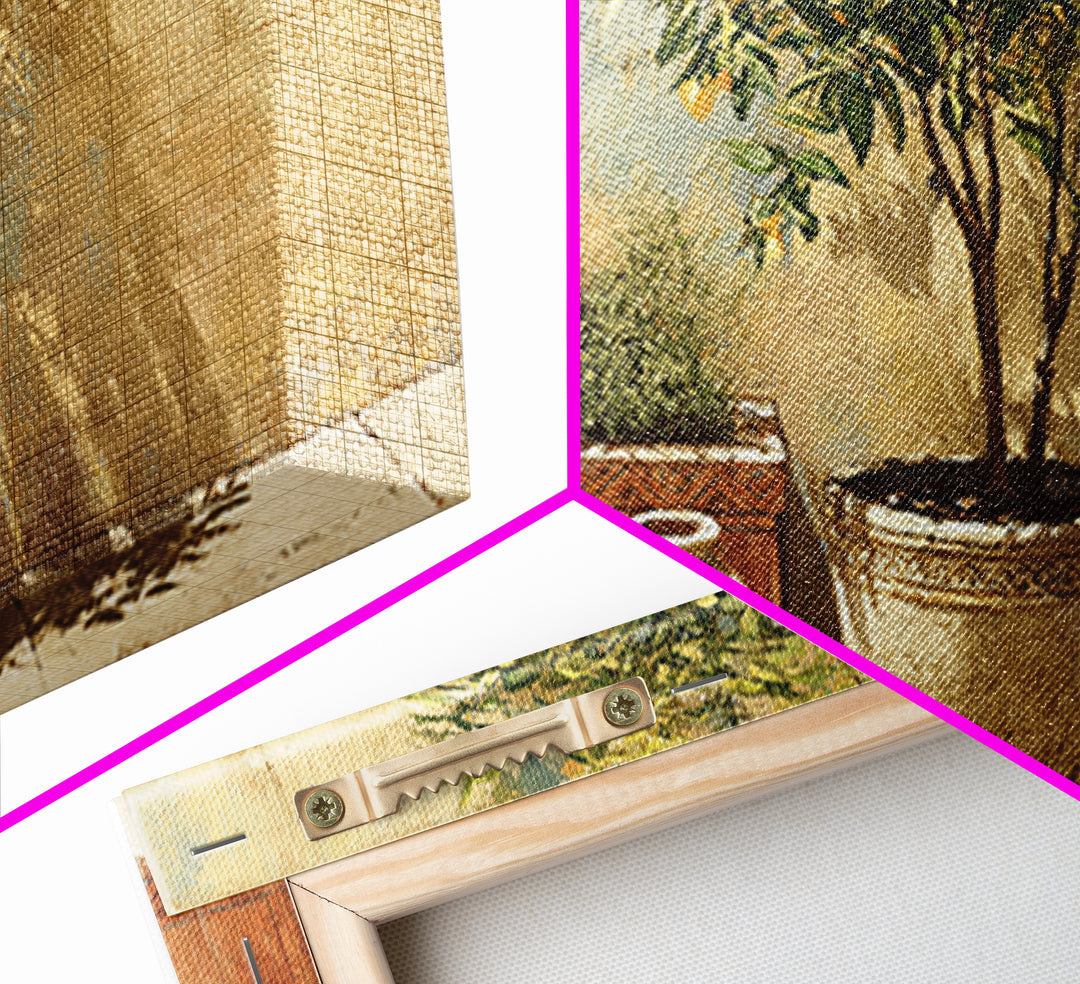 Orange Tree in a Courtyard Planter Framed Canvas Print, Italian Villa Art, Home Decor, Living Room Decor, Fine Art, Villa, IVA-2x1-34