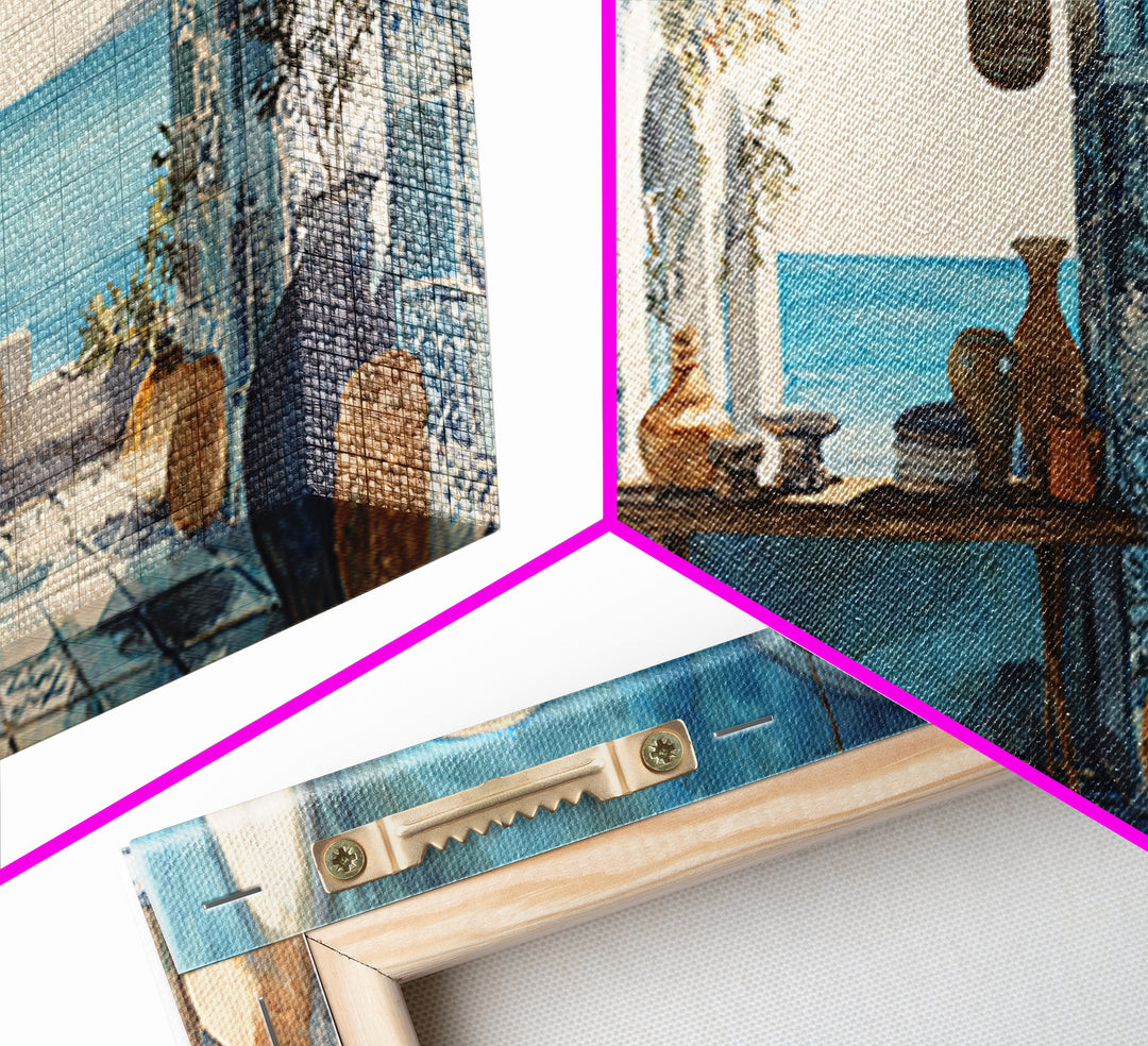 Mediterranean Arch Framing Blue Sea Canvas Print, Italian Villa Art, Statement Artwork, Living Room Decor, Fine Art, Villa, IVA-2x1-4