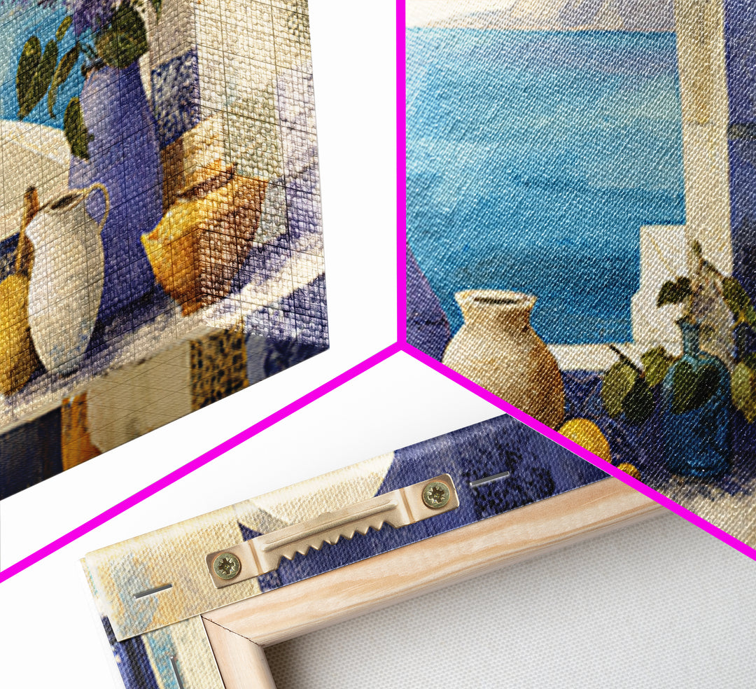 Mediterranean Arch Framing Blue Sea Canvas Print, Italian Villa Art, Original Painting, Living Room Decor, Fine Art, Villa, IVA-2x1-52