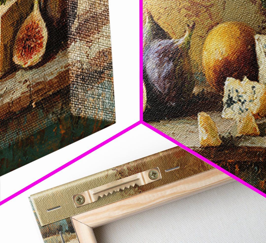 Figs and Cheese on Rustic Wooden Board Canvas Print, Italian Villa Art, Art Print, Living Room Decor, Oil Painting, Villa, IVA-2x1-53