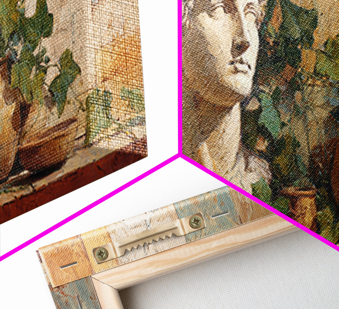 Classic Roman Statue Bust Framed Canvas Print, Italian Villa Art, Oil Painting, Living Room Decor, Villa, Farmhouse Wall Art, IVA-2x1-56