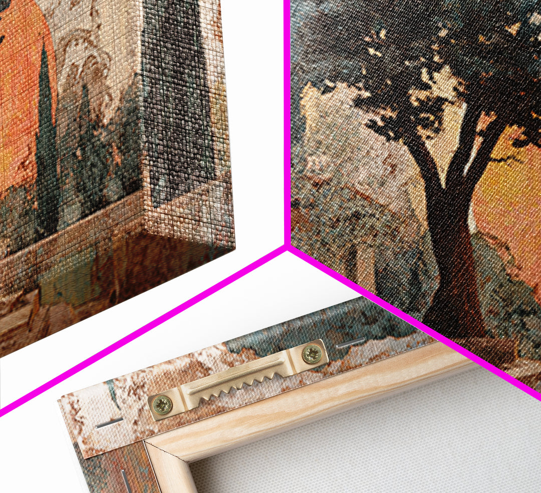 Cypress Silhouette at Sunset Framed Canvas Print, Italian Villa Art, Boho Decor, Living Room Decor, Abstract Art, Villa, IVA-2x1-65