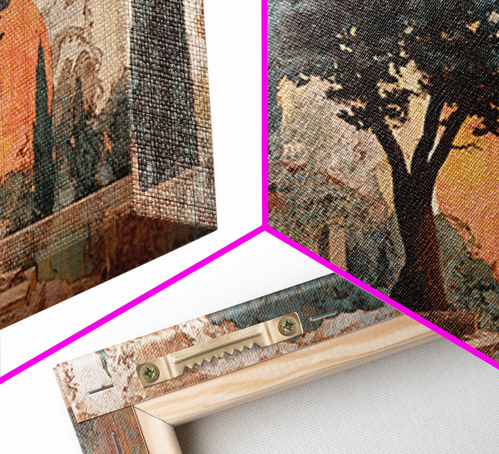 Cypress Silhouette at Sunset Framed Canvas Print, Italian Villa Art, Boho Decor, Living Room Decor, Abstract Art, Villa, IVA-2x1-65