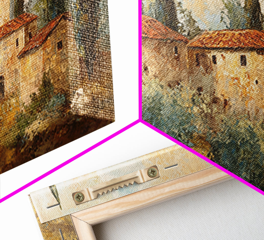 Tuscan Hillside with Cypress Trees and Golden Canvas Print, Italian Villa Art, Minimalist Decor, Living Room Decor, Villa, IVA-2x1-69