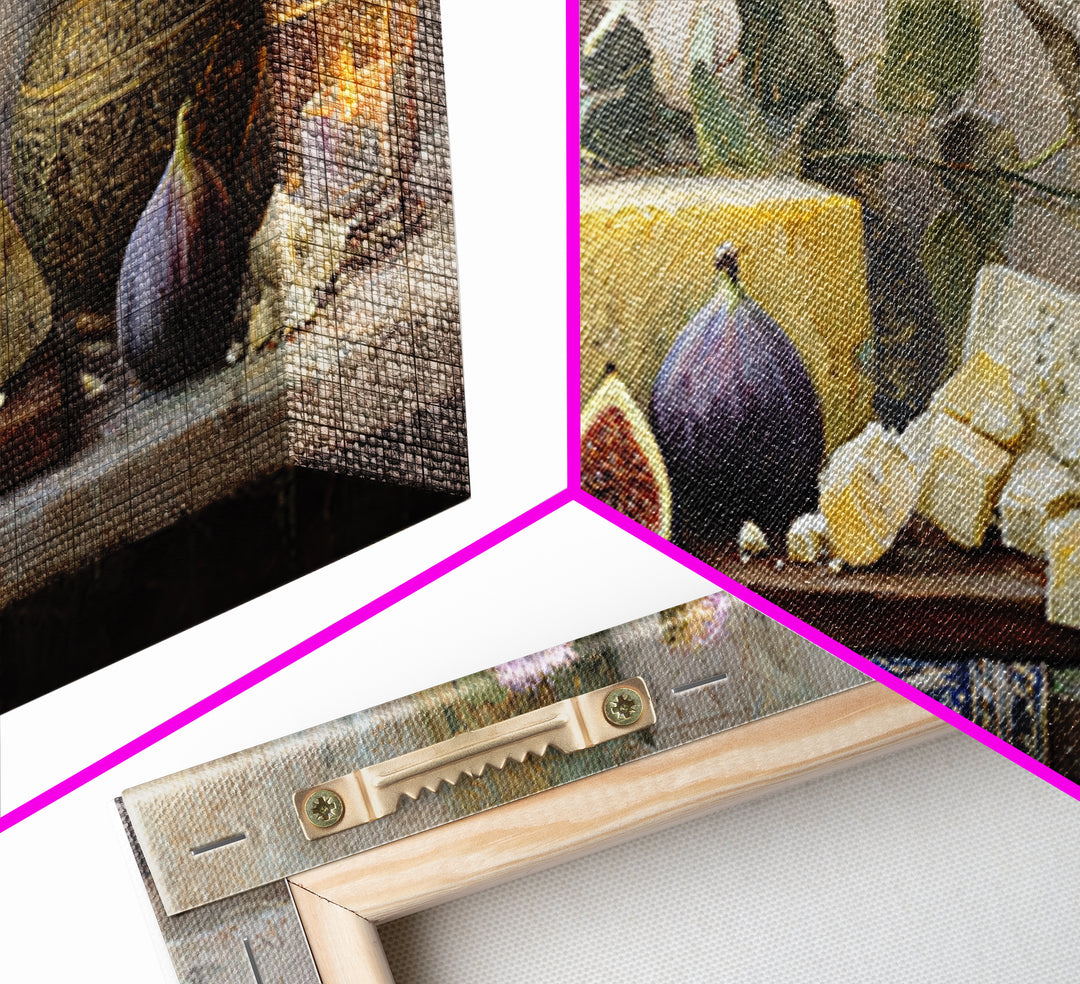 Figs and Cheese on Rustic Wooden Board Canvas Print, Italian Villa Art, Art Print, Living Room Decor, Oil Painting, Villa, IVA-2x1-77