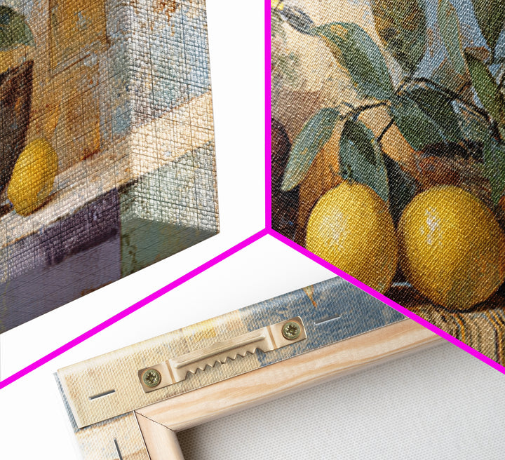 Coastal Lemons and Striped Cloth Arrangement Canvas Print, Italian Villa Art, Bedroom Wall Decor, Living Room Decor, Villa, IVA-2x1-92