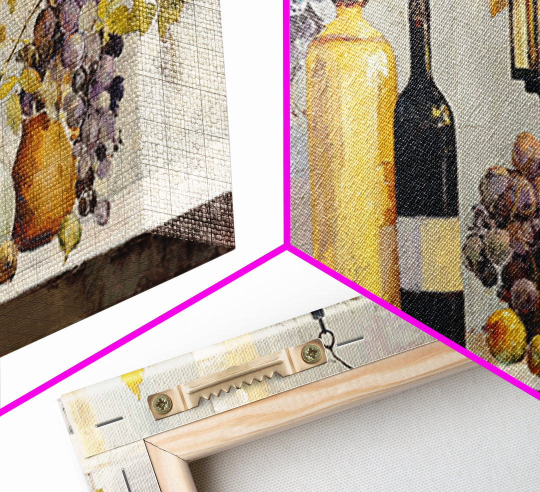 Grapevine and Wine Still Life on Linen Framed Canvas Print, Italian Villa Art, Printable Art, Living Room Decor, Abstract Art, IVA-2x1-99