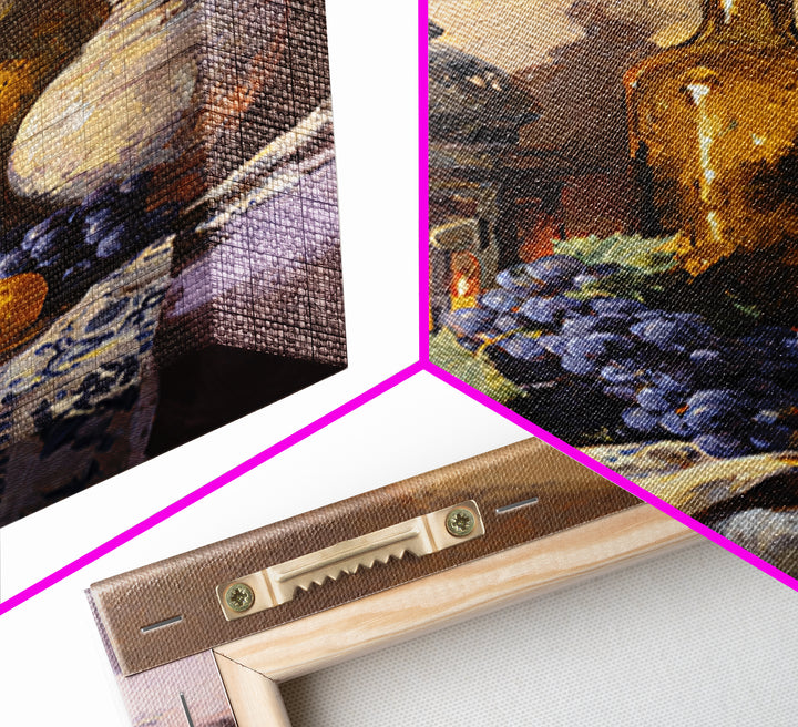 Grapevine and Wine Still Life on Linen Canvas Print, Italian Villa Art, Living Room Wall Art, Living Room Decor, Villa, IVA-2x3-15