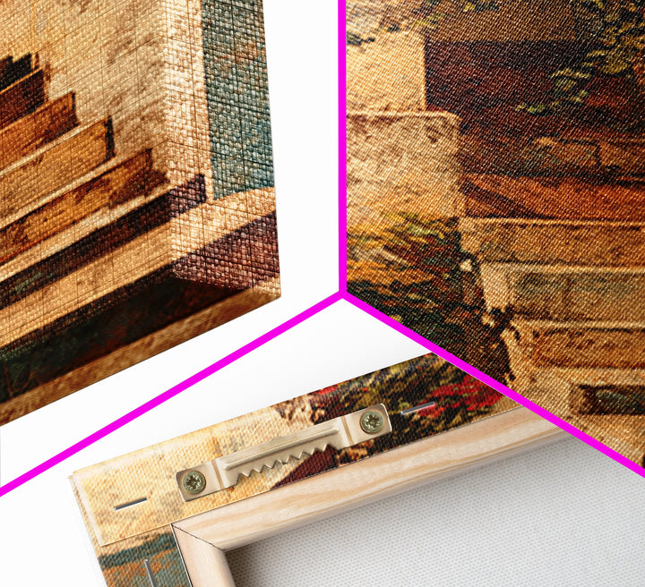 Sunlit Stone Stairway Framed Canvas Print, Italian Villa Art, Bedroom Wall Art, Living Room Decor, Villa, Travel Poster, IVA-2x3-19