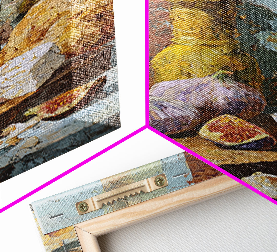 Figs and Cheese on Rustic Wooden Board Framed Canvas Print, Italian Villa Art, Modern Decor, Living Room Decor, Abstract Art, IVA-2x3-41