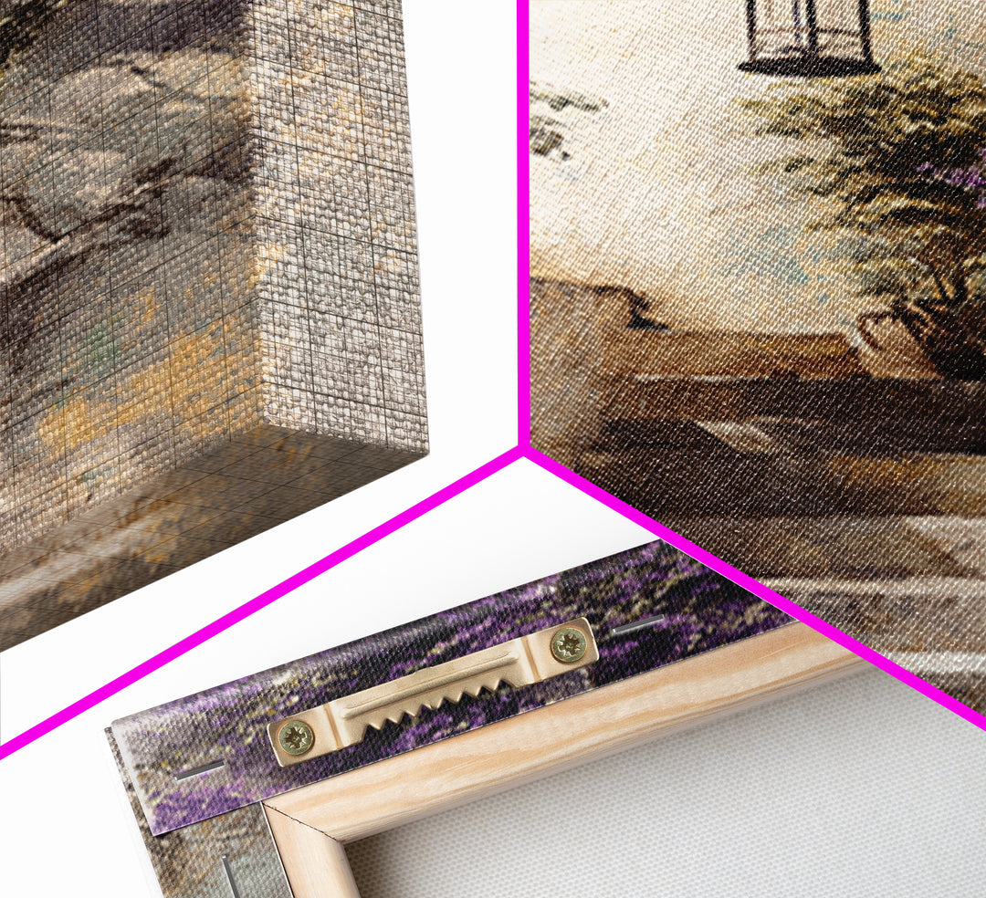 Sunlit Stone Stairway Framed Canvas Print, Italian Villa Art, Gallery Wall Set, Living Room Decor, Villa, Modern Decor, IVA-2x3-43