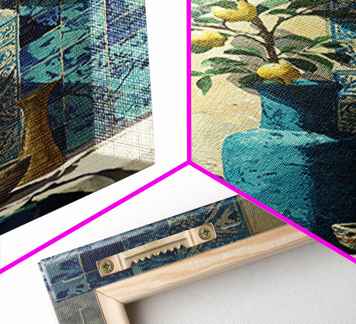 Lemon Branch in Blue Ceramic Vase Canvas Print, Italian Villa Art, Luxury Decor, Living Room Decor, Villa, Framed Wall Art, IVA-2x3-58