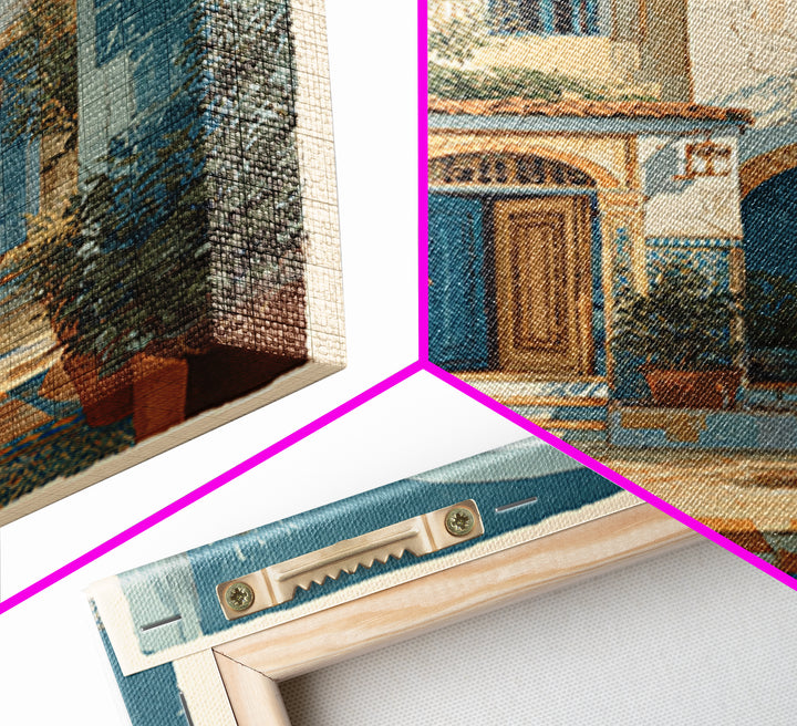 Mediterranean Arch Framing Blue Sea Framed Canvas Print, Italian Villa Art, Gallery Wall Set, Living Room Decor, Villa, IVA-2x3-64
