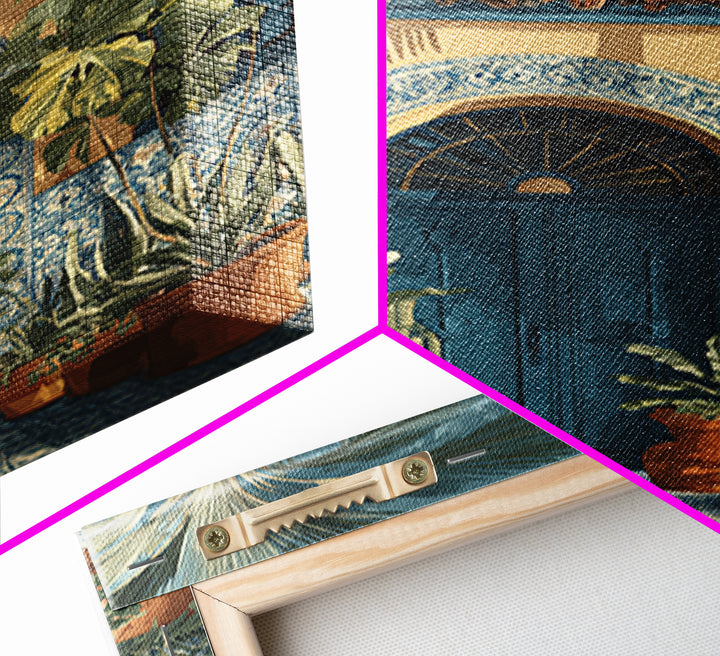 Italian Tile Pattern Framed Canvas Print, Italian Villa Art, Textured Painting, Living Room Decor, Villa, Living Room Wall Art, IVA-2x3-73