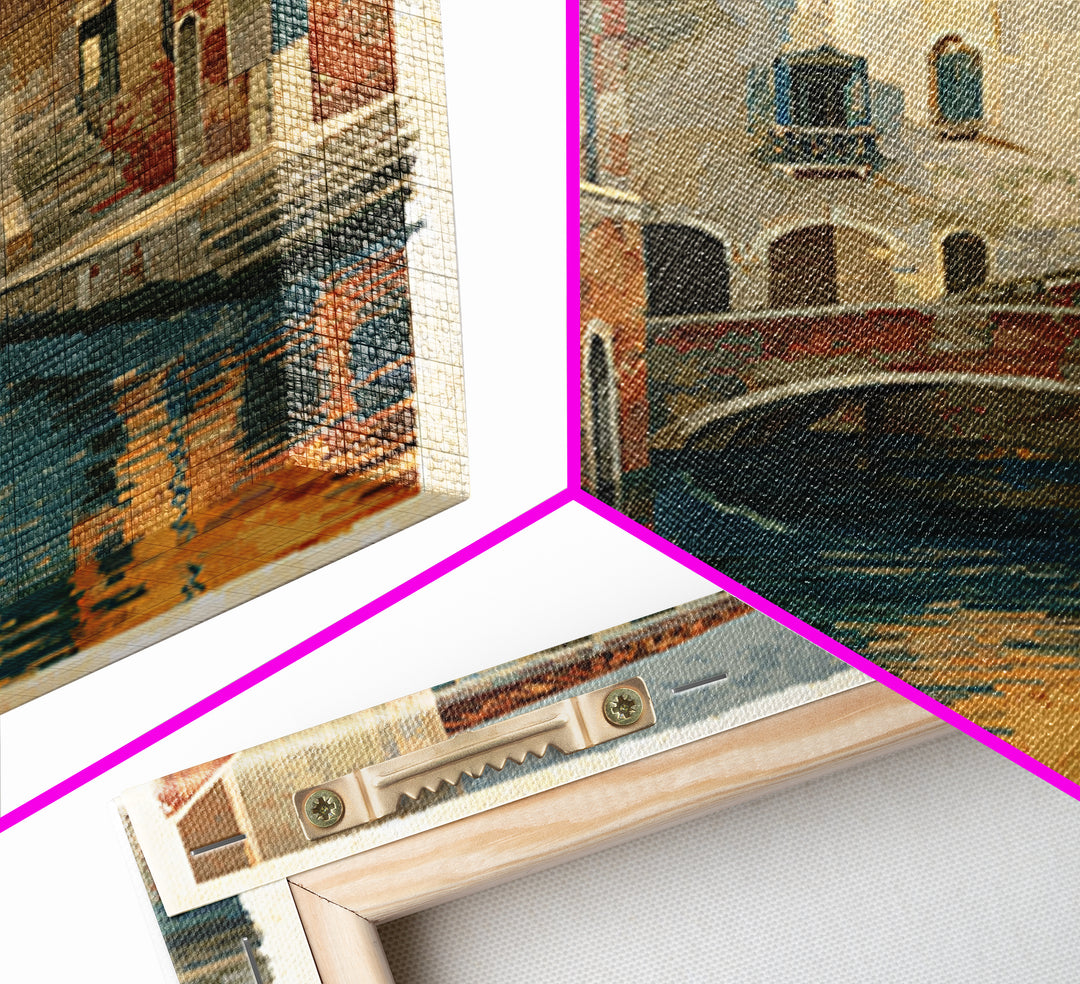 Venetian Canal Reflection Without City Crowd Canvas Print, Italian Villa Art, Textured Painting, Living Room Decor, Villa, IVA-2x3-76